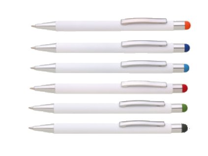 Printek3D kovová propiska s barevným touch koncem - bílá