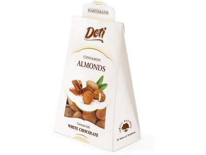 Mandle v bílé čokoládě se skořicí - dárková taštička 100g