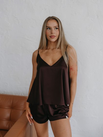 Dámske saténové pyžamo FAIRY - CHOCCO hnedá