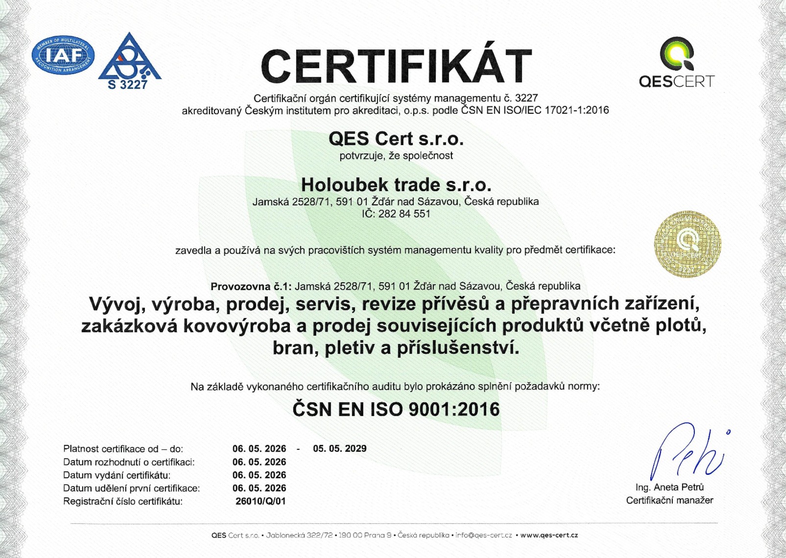 Certifikát CZ