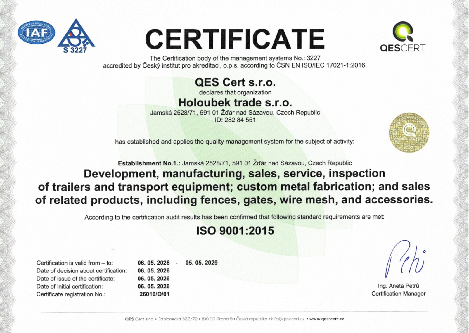 Certifikát EN