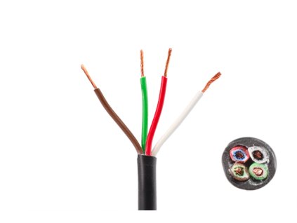 Kabel 4x0,75, hnědá/ bílá/ červená/ zelená, metráž