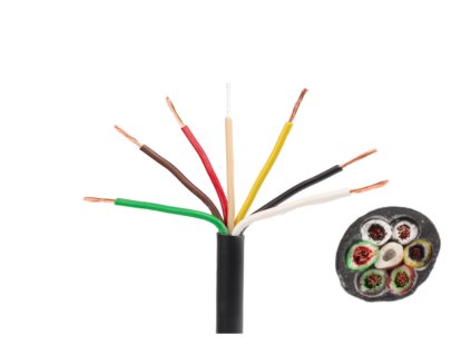 Kabel 6x0,75, černá/ hnědá/ bílá/ červ./ zel./ žlutá, metráž