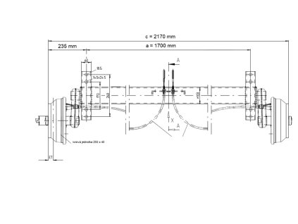 Náprava KNOTT GB 18 (1800 kg) b=1700 mm, 250x40, 112x5, 25°