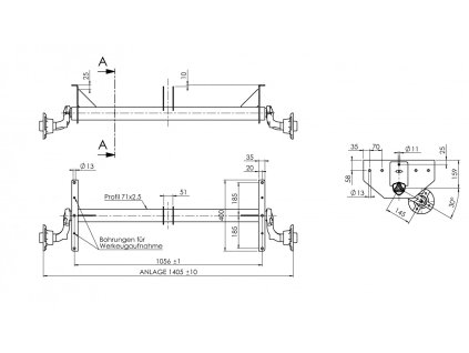 Náprava AL-KO UBR  700-5 (750 kg) a=1056 mm, c=1405 mm, 100x4, (Sacher)