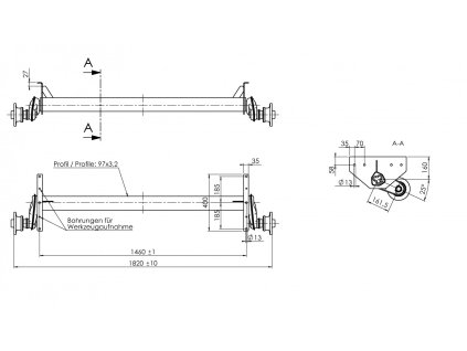 Náprava AL-KO UBR 1200-5 (1300 kg), a=1460 mm, c=1820 mm, 112x5 (Sacher)