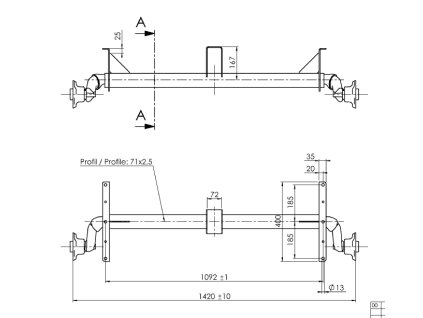 Náprava AL-KO UBR  700-5 (750 kg) a=1092 mm, c=1420 mm, 100x4, patky 159 (Agados,Vezeko)