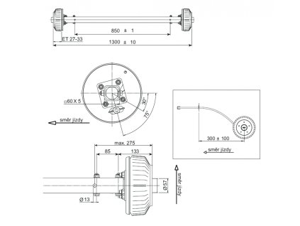 Náprava AL-KO Starr Plus BS (1500kg) a= 850 mm, c=1300 mm, 2051Ab, 112x5
