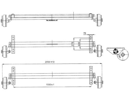 Náprava AL-KO Plus B 1800-9 (1800 kg) a=1550 mm, c=2050 mm, 2361, 112x5, zesílené patky