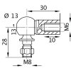 Kulový kloub k plynové vzpěře BM, M8x13, c=30mm, pro závit M6, ocel