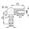 Kulový kloub k plynové vzpěře BM, M10, c=35mm, pro závit M8, ocel