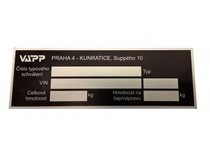 Originální výrobní štítek na přívěsy VAPP (r.v. 1991 - 2003 ) včetně ražby