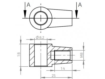 Oko k plynové vzpěře BM, pr. 8,2x18mm, c=25mm, pro závit M8, zamak
