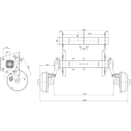 Náprava BPW CB 1354 (1350kg), a=1570 mm, c=2080 mm, 2005-7 RASK, 100x4