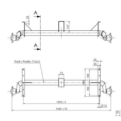 Náprava AL-KO UBR 700-5 (750 kg) a=1092 mm, c=1420 mm, 100x4, patky 159 (Agados,Vezeko)