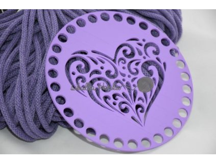 Víko/dno na košík 14,5cm - srdce ornament lila