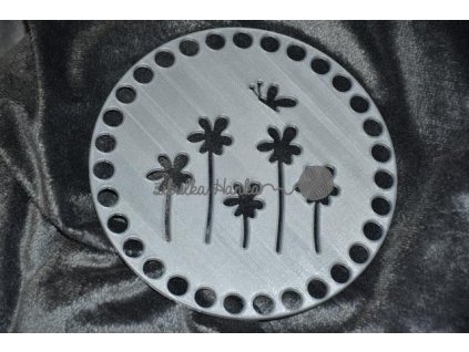 Víko/dno na košík 14,5cm - kytky s motýlem stříbrná