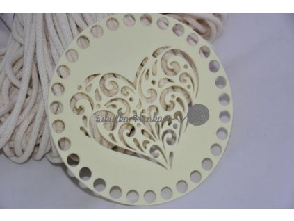 Víko/dno na košík 14,5cm - srdce ornament vanilka