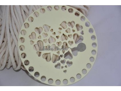 Víko/dno na košík 14,5cm - srdíčka vanilka