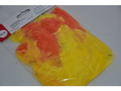 Peří barevné 3-10cm žluto-oranžová směs