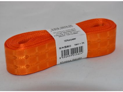 Stuha plátnová se vzorem 25mm 617 oranžová