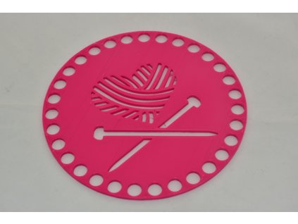 Víko/dno na košík 14,5cm - klubko a jehlice fuchsie
