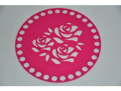 Víko/dno na košík 14,5cm - 3 růže fuchsie