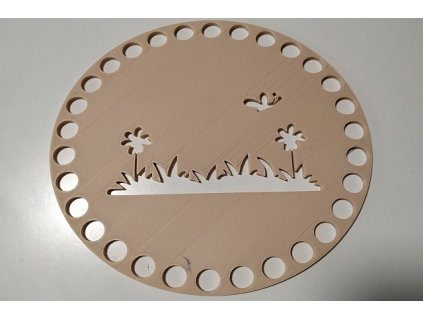 Víko/dno na košík 14,5cm - motýly tráva béžová