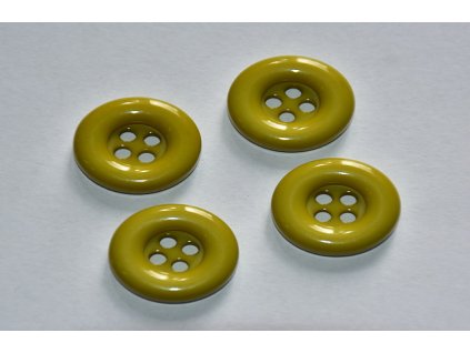 Knoflík plastový čtyřdírkový 18mm zeleno-žlutá