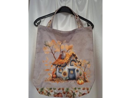 Taška vzor č.50 - podzimní domeček na béžové