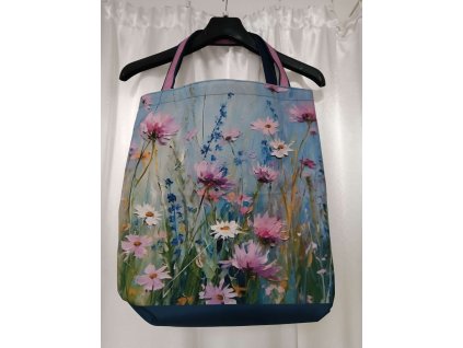 Taška vzor č.62 - růžovo-modrá malovaná louka