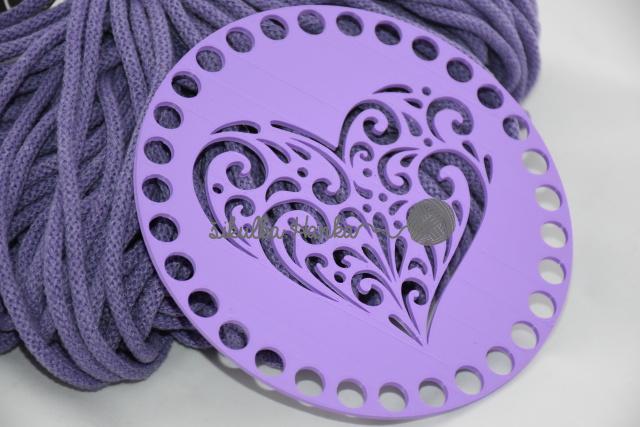 Víko/dno na košík 14,5cm - srdce ornament lila