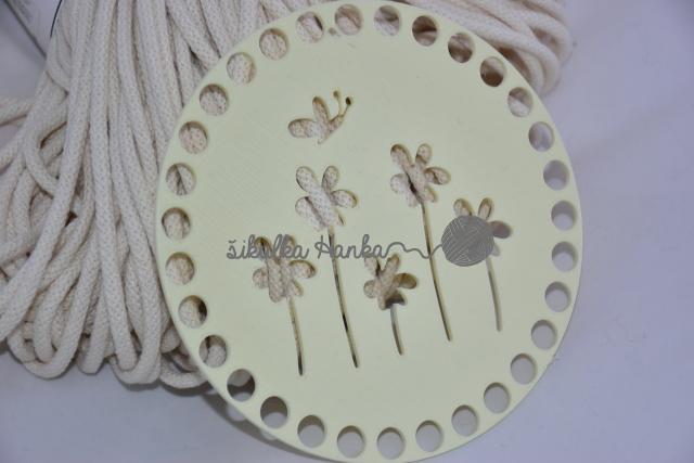 Víko/dno na košík 14,5cm - kytky s motýlem vanilka