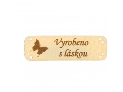 Hand made štítek koženka béžová motýl