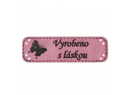 Hand made štítek koženka starorůžová motýl