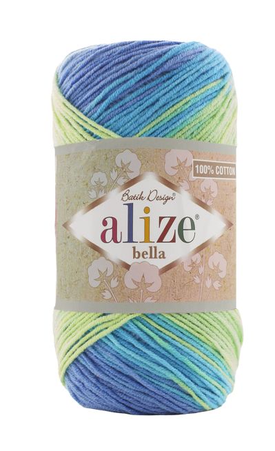 Alize Bella batik 100 - 4146 modro-zeleno-žlutý melír