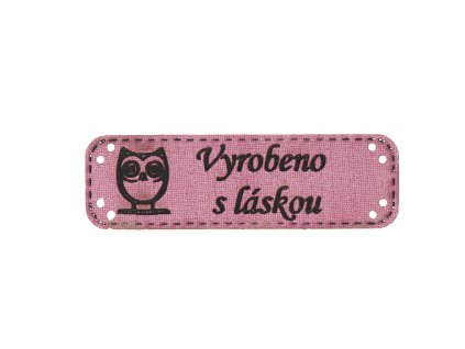 Hand made štítek koženka starorůžová sova