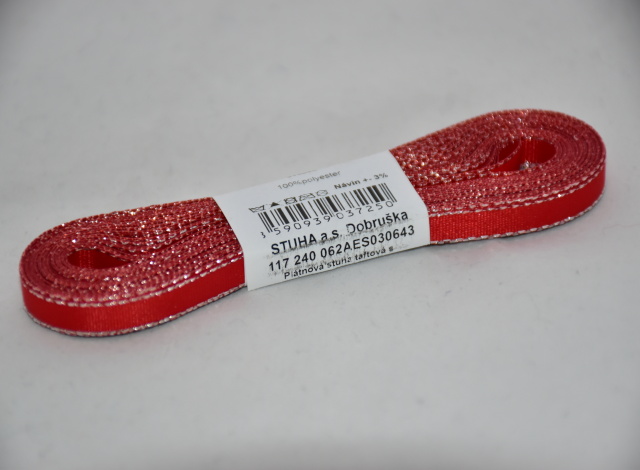 Stuha taftová s rexorem 6mm červená se zlatým