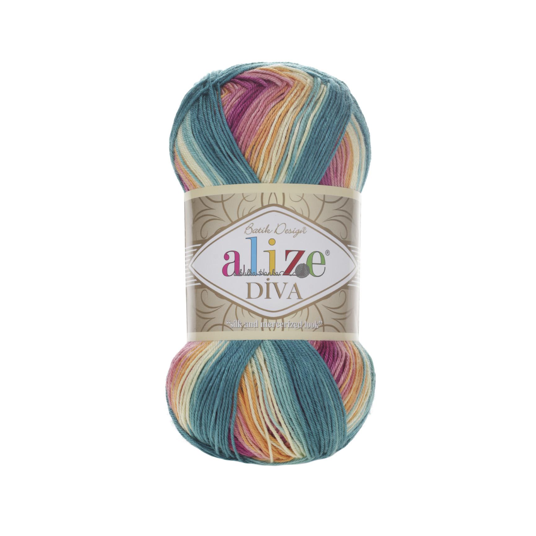 Alize Příze Diva batik 4572 oranžovo-zeleno-žlutá