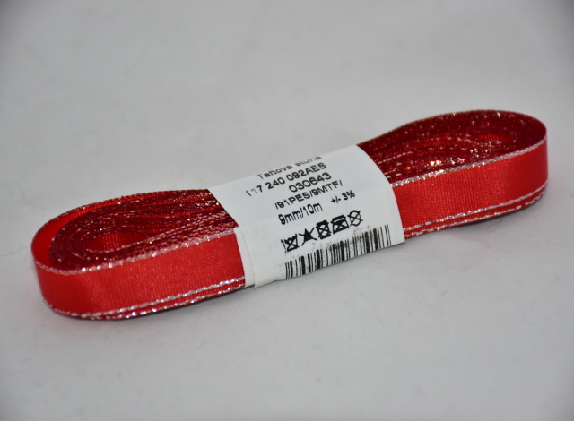 Stuha a.s. Stuha taftová s rexorem 9mm červená se stříbrnou