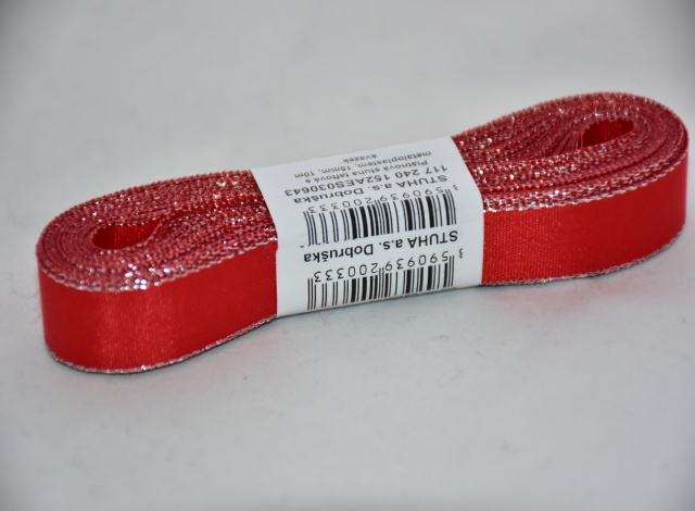 Stuha a.s. Stuha taftová s rexorem 15mm červená se stříbrnou