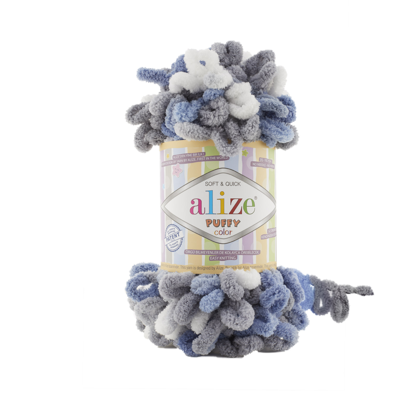 Alize Puffy color 6075 šedo-bílo-modrá