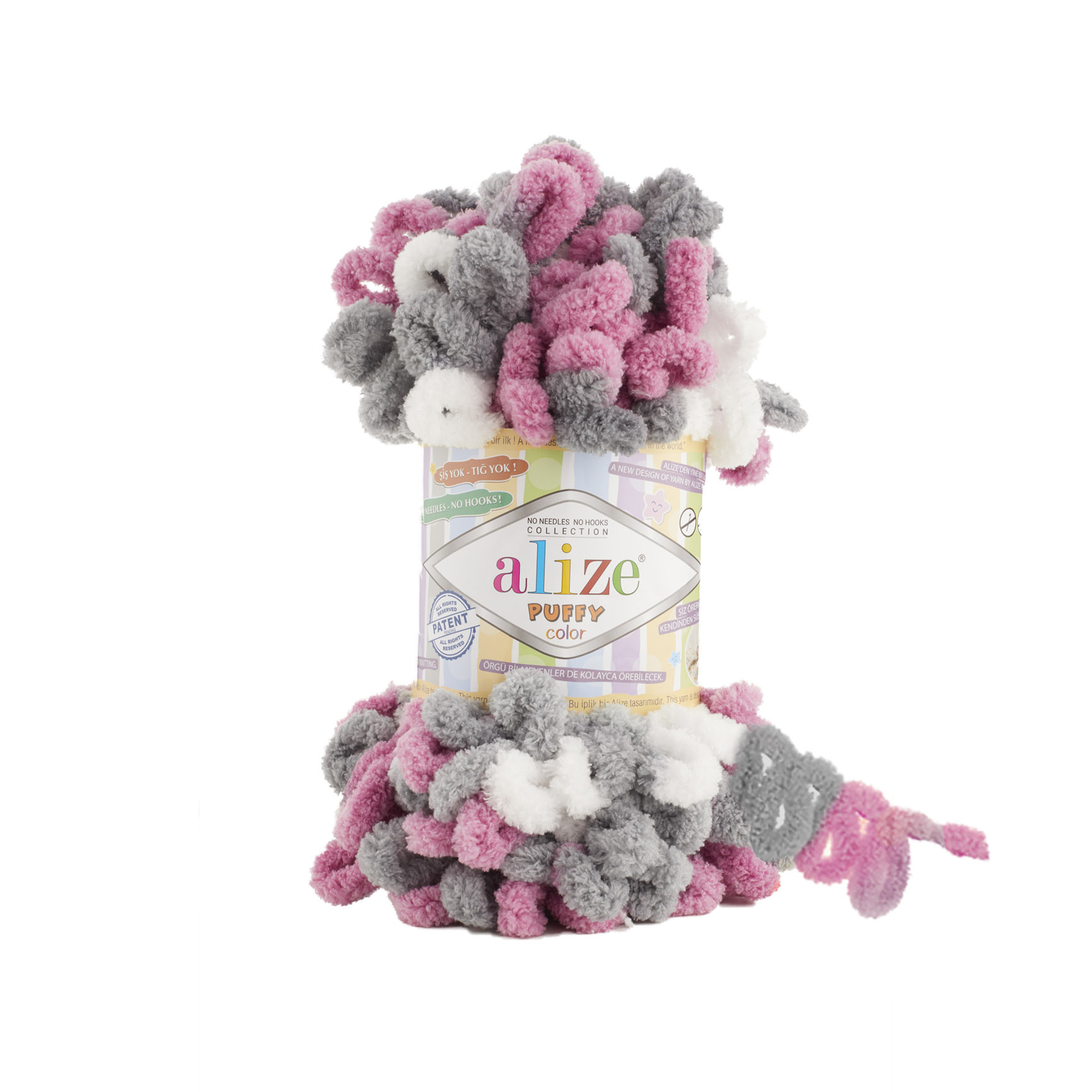 Alize Puffy color 6070 šedo-vínovo-bílá