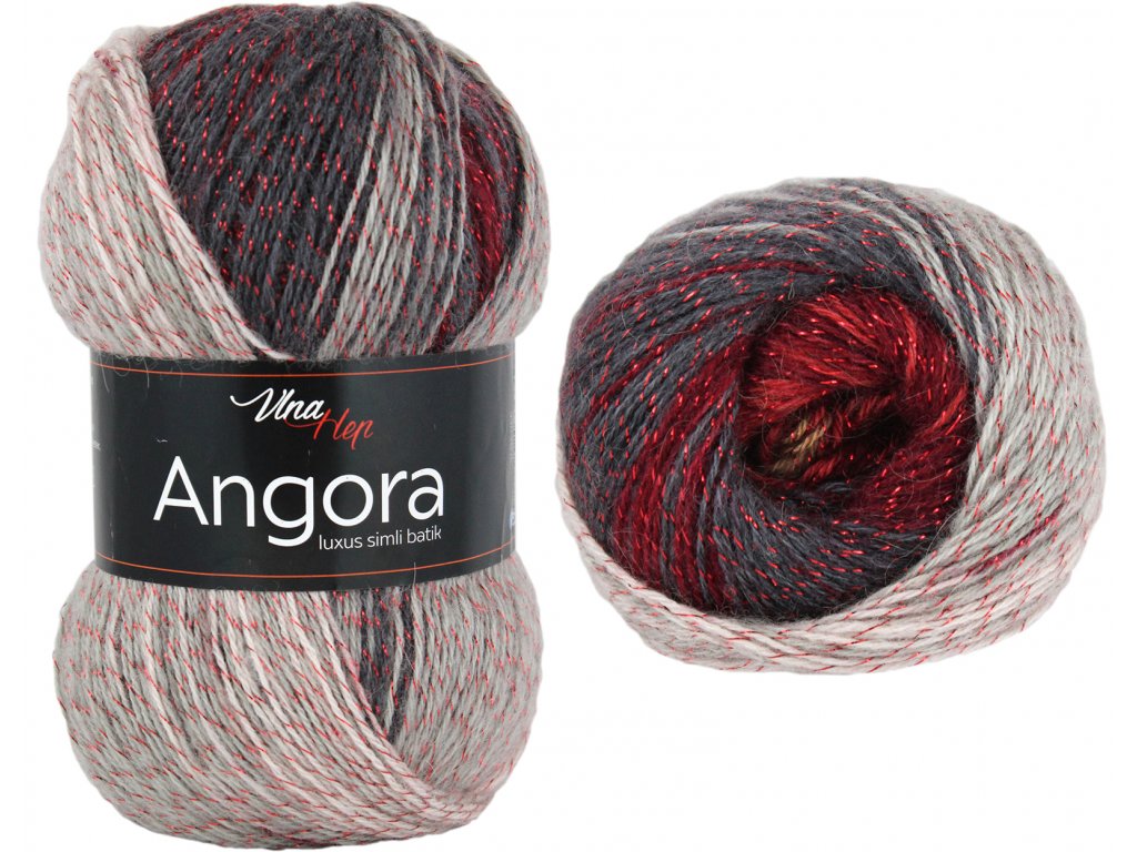 Angora luxus simli batik 5727 tm.červeno-šedo-světlá
