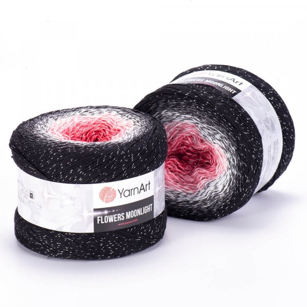 YarnArt Flowers Moonlight 3260 černo-bílo-červená