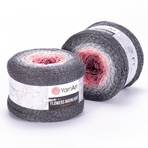 YarnArt Flowers Moonlight 3279 šedo-bílo-červená