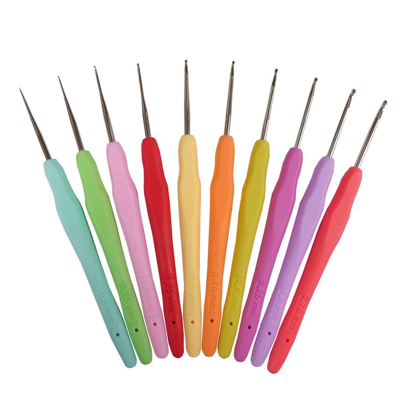 Sada háčků s barevnou ručkou 10ks slabé háčkovací