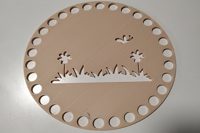 Víko/dno na košík 14,5cm - motýly tráva béžová