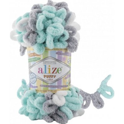 Alize Puffy color 6408 aqua-šedo-bílá
