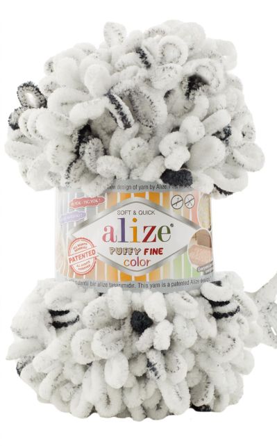 Alize Puffy FINE color 7646 bílá s černým puntíkem